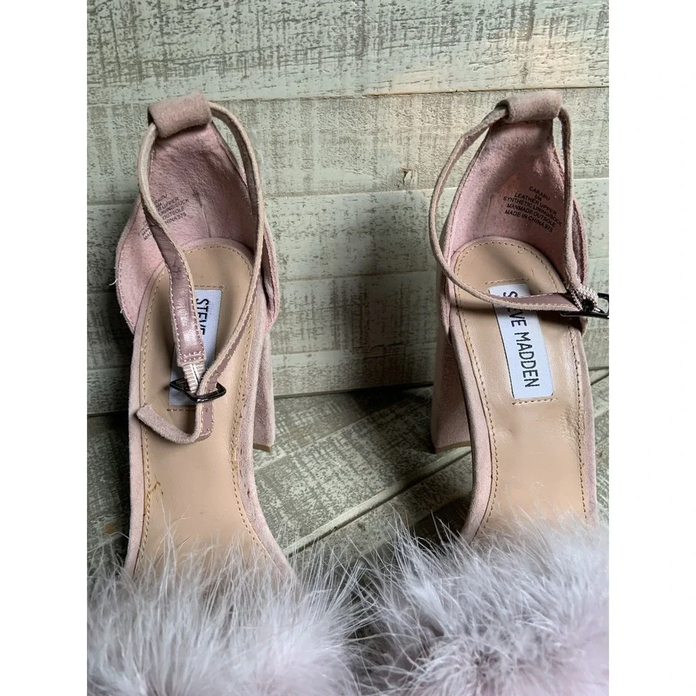 Steve Madden Maribou Leather Pink Stiletto Heels Women's Size 8 M US Fur Feather
